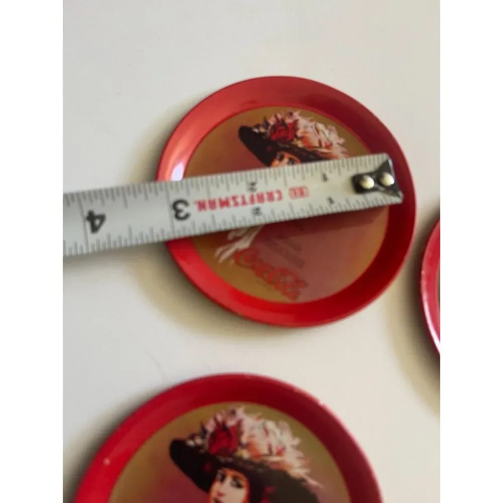 1993 Coca Cola Coasters Metal 3.5 Inch Tin Retro Drink Coke Vintage Lot of 6 Red